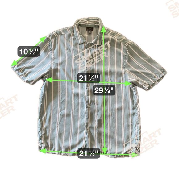 H&M Men's Green White Regular Fit Vertical Stripe Button Down Preppy Shirt Sz M - Picture 8 of 8